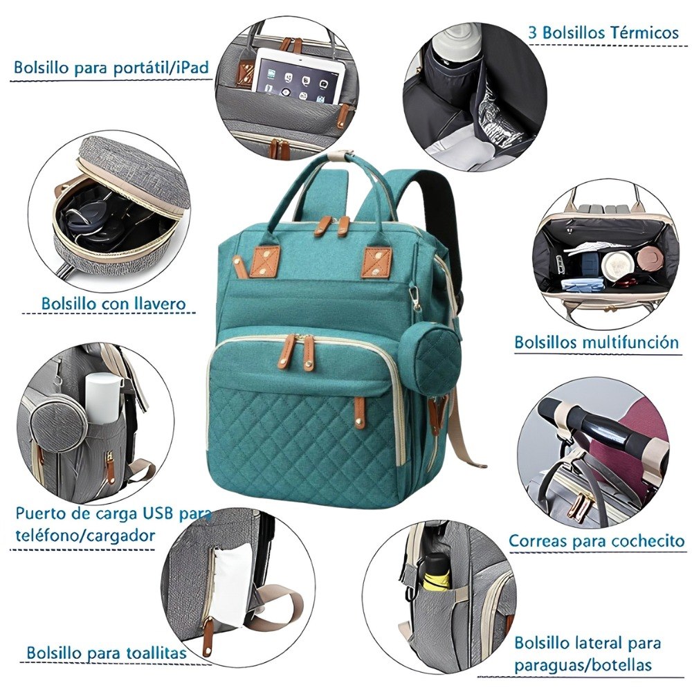 Bolso Morral Pañalera Con Cambiador 3en1